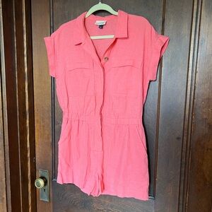 Coral Button-Up Romper